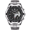 Men's Alloy And Stainless Steel Waterproof Luminous Watch With Calendar Round Dial