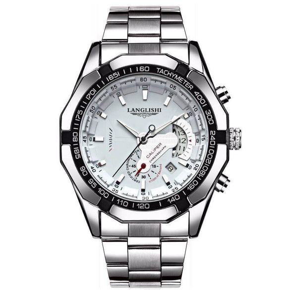 Men's Alloy And Stainless Steel Waterproof Luminous Watch With Calendar Round Dial
