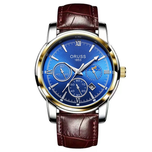 Men's Alloy And Stainless Steel Waterproof Quartz And Automatic Movement Round Dial Luminous Watch With Onion Crown And Bilateral Button Clasp
