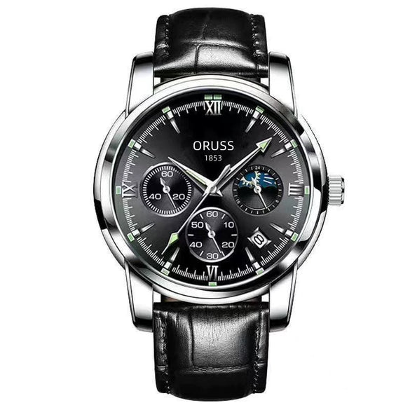 Men's Alloy And Stainless Steel Waterproof Quartz And Automatic Movement Round Dial Luminous Watch With Onion Crown And Bilateral Button Clasp