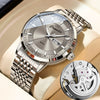 Men's Alloy Automatic Imitation Mechanical Round Business Style Waterproof Luminous Dual Calendar Watch