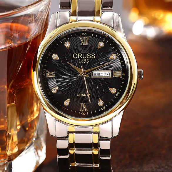 Men's Alloy Band Quartz Watch Business Luminous Double Calendar Casual Round Dial Watch