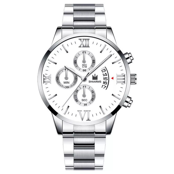 Men's Alloy Band Quartz Watch With Round Dial And Horseshoe Buckle Simple Roman Scale Fashionable And
