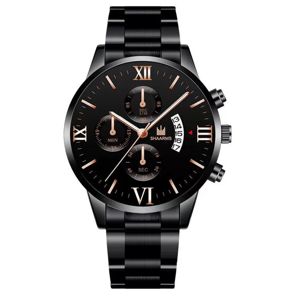 Men's Alloy Band Quartz Watch With Round Dial And Horseshoe Buckle Simple Roman Scale Fashionable And