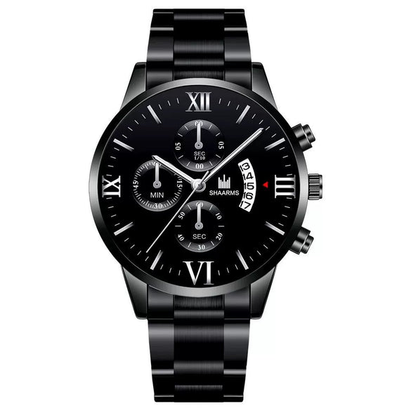 Men's Alloy Band Quartz Watch With Round Dial And Horseshoe Buckle Simple Roman Scale Fashionable And