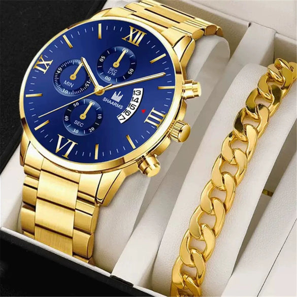 Men's Alloy Band Quartz Watch With Round Dial And Horseshoe Buckle Simple Roman Scale Fashionable And
