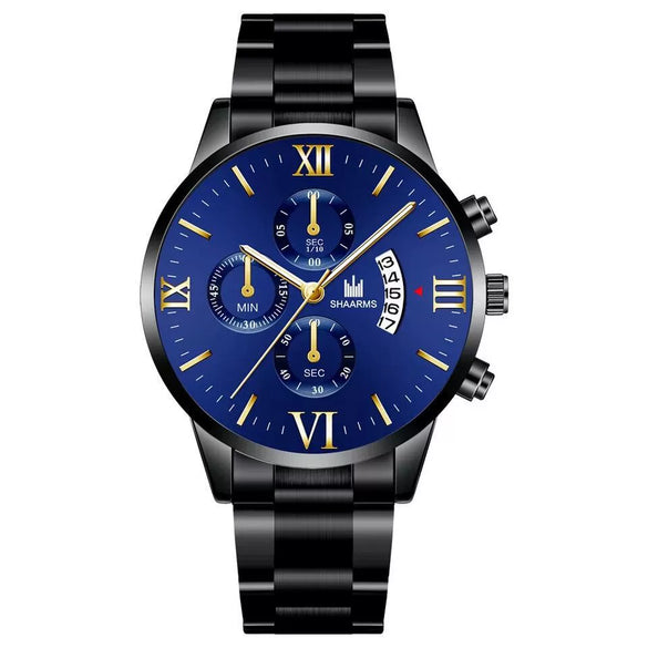 Men's Alloy Band Quartz Watch With Round Dial And Horseshoe Buckle Simple Roman Scale Fashionable And