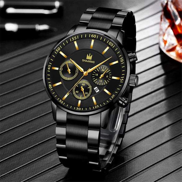 Men's Alloy Band Round Dial Business Quartz Watch