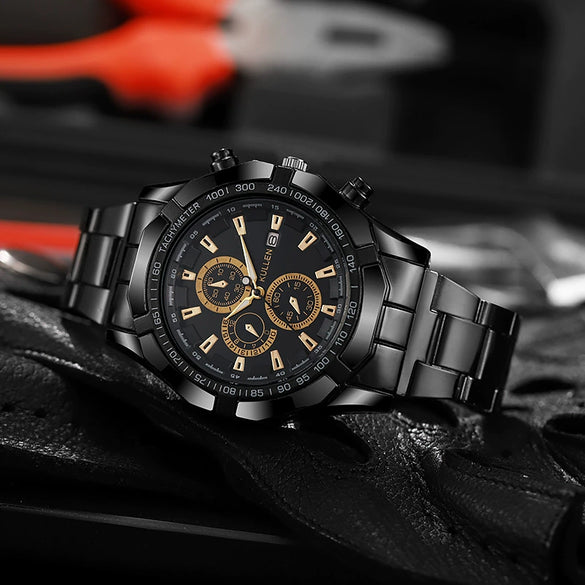 Men's Alloy Band Round Dial Business Style Quartz Watch