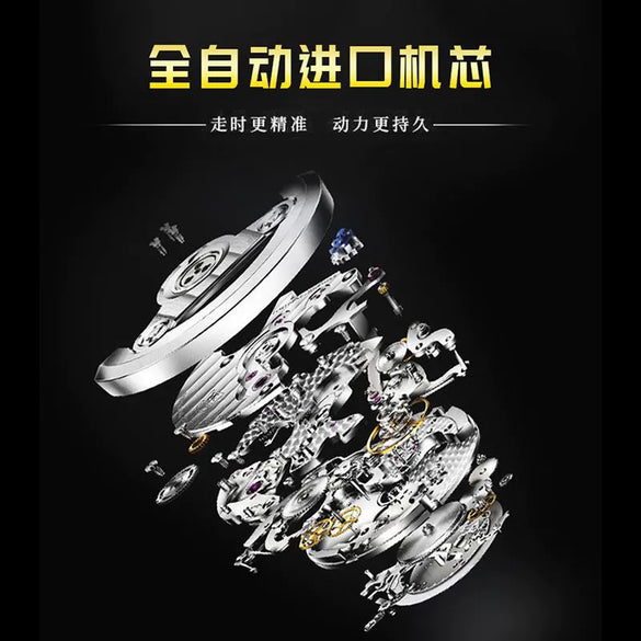 Men's Alloy Band Round Dial Fashion Trend Automatic Fake Mechanical Waterproof Luminous Double Calendar Watch