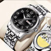 Men's Alloy Band Round Dial Fashion Trend Automatic Fake Mechanical Waterproof Luminous Double Calendar Watch