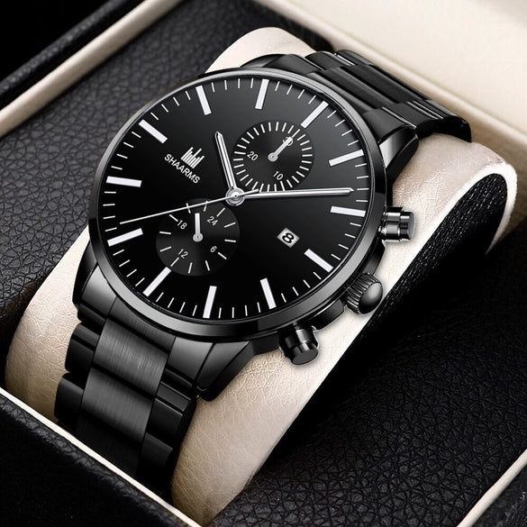 Men's Alloy Band Sports Quartz Watch With Round Dial And Horseshoe Buckle