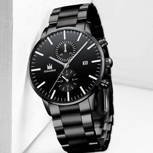 Men's Alloy Band Sports Quartz Watch With Round Dial And Horseshoe Buckle