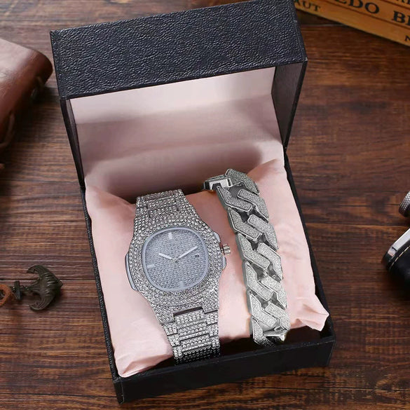 Men's Alloy Band Square Quartz Watch With Diamonds Hiphop Punk Style