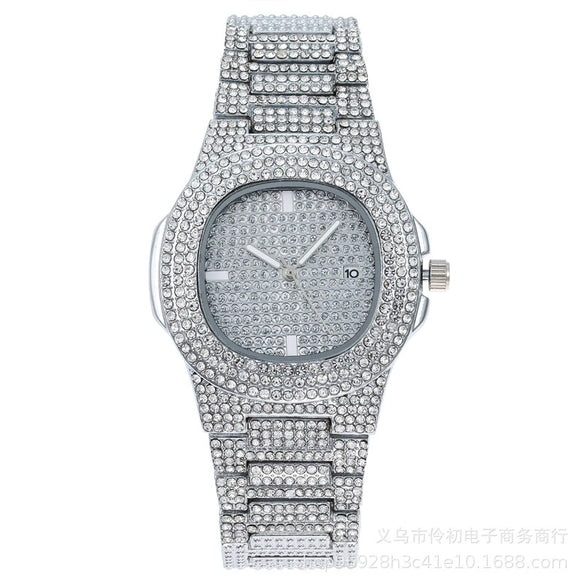 Men's Alloy Band Square Quartz Watch With Diamonds Hiphop Punk Style