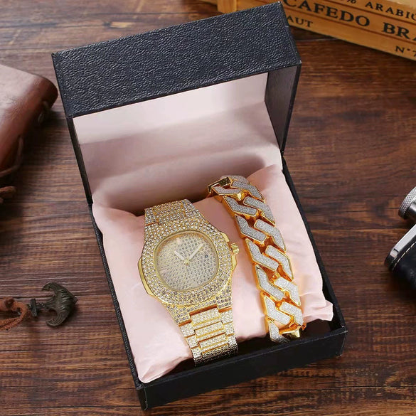 Men's Alloy Band Square Quartz Watch With Diamonds Hiphop Punk Style