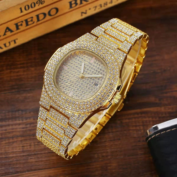 Men's Alloy Band Square Quartz Watch With Diamonds Hiphop Punk Style