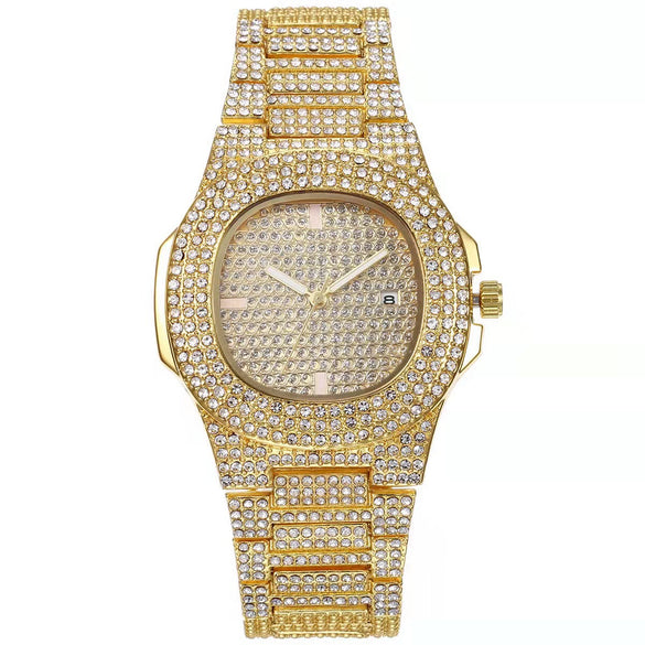 Men's Alloy Band Square Quartz Watch With Diamonds Hiphop Punk Style