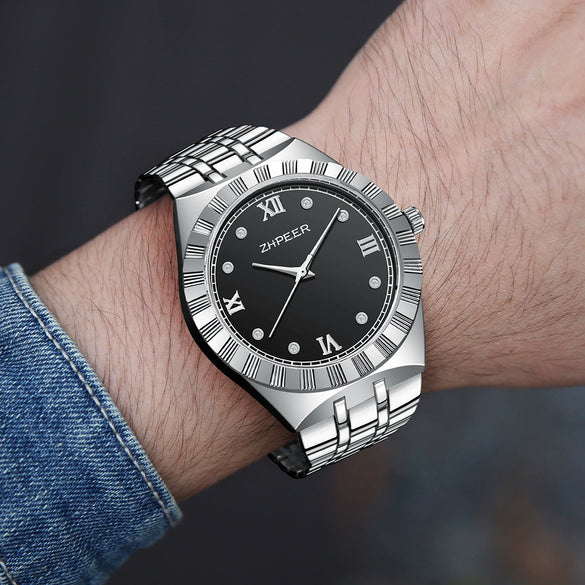 Men's Alloy Band Watch Diamondencrusted Casual Style