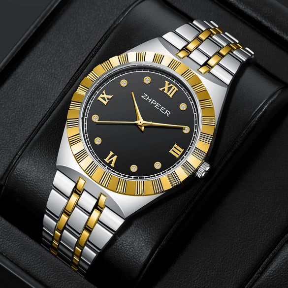 Men's Alloy Band Watch Diamondencrusted Casual Style