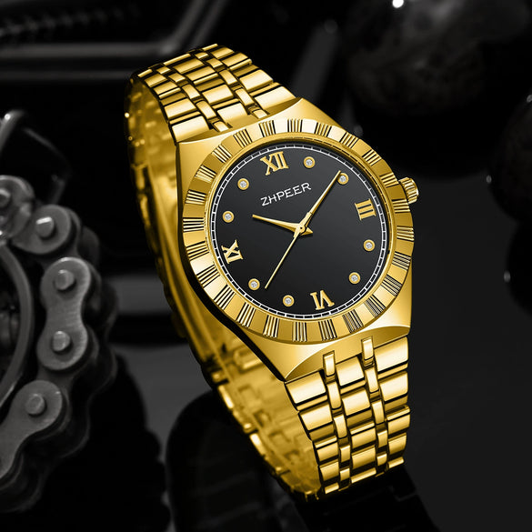 Men's Alloy Band Watch Diamondencrusted Casual Style