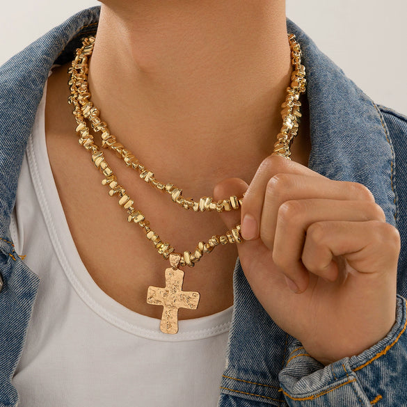 Men's Alloy Beaded Handmade Geometric Cross Shaped Pendant Necklace