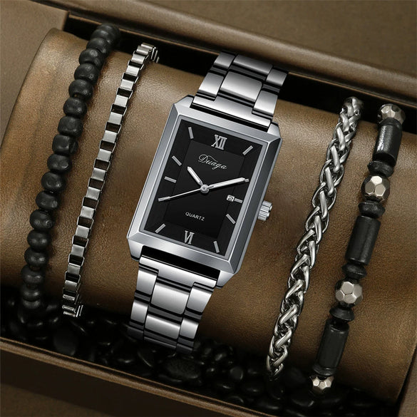 Men's Alloy Belt Business Style Rectangular Quartz Watch