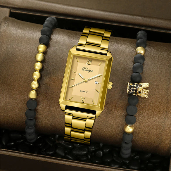 Men's Alloy Belt Business Style Rectangular Quartz Watch