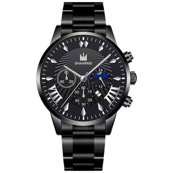 Men's Alloy Belt Casual Nonmechanical Calendar Watch With Round Dial And Printed Logo