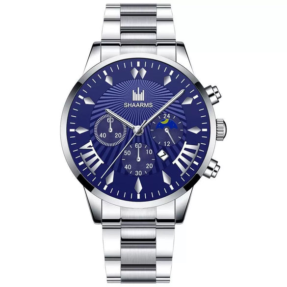 Men's Alloy Belt Casual Nonmechanical Calendar Watch With Round Dial And Printed Logo