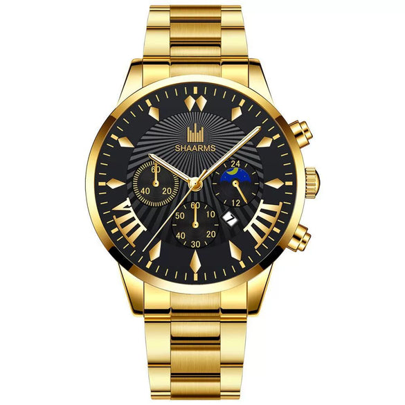 Men's Alloy Belt Casual Nonmechanical Calendar Watch With Round Dial And Printed Logo