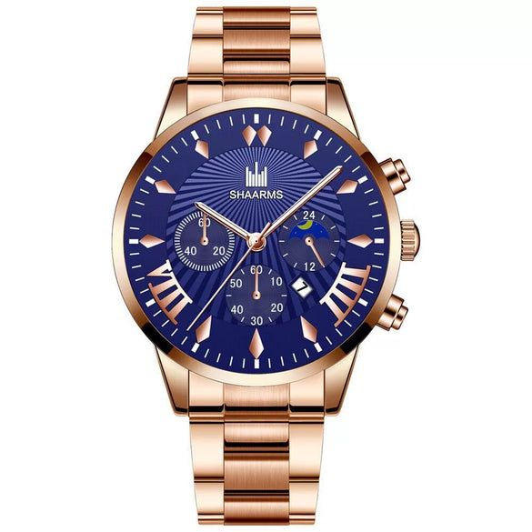Men's Alloy Belt Casual Nonmechanical Calendar Watch With Round Dial And Printed Logo