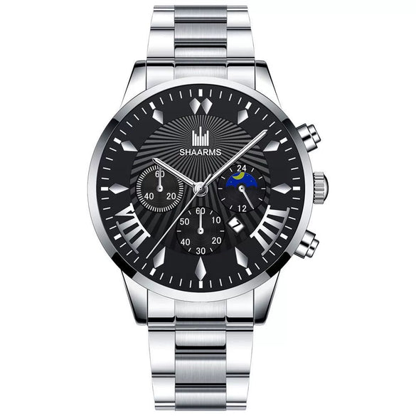 Men's Alloy Belt Casual Nonmechanical Calendar Watch With Round Dial And Printed Logo