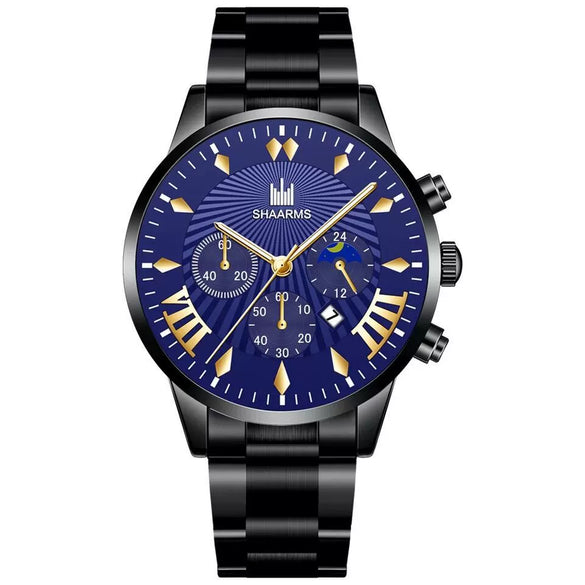 Men's Alloy Belt Casual Nonmechanical Calendar Watch With Round Dial And Printed Logo