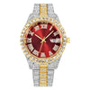 Men's Alloy Belt Quartz Watch Hiphop Business Style Round Dial With Calendar And Full Diamond Design