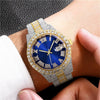 Men's Alloy Belt Quartz Watch Hiphop Business Style Round Dial With Calendar And Full Diamond Design