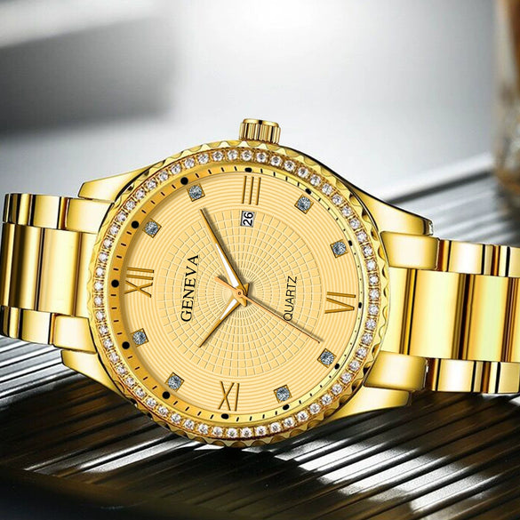 Men's Alloy Belt Quartz Watch With Round Dial And Business Style