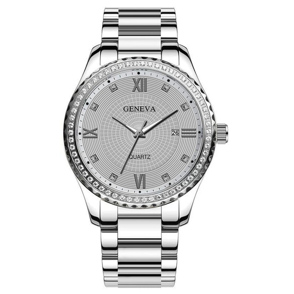 Men's Alloy Belt Quartz Watch With Round Dial And Business Style