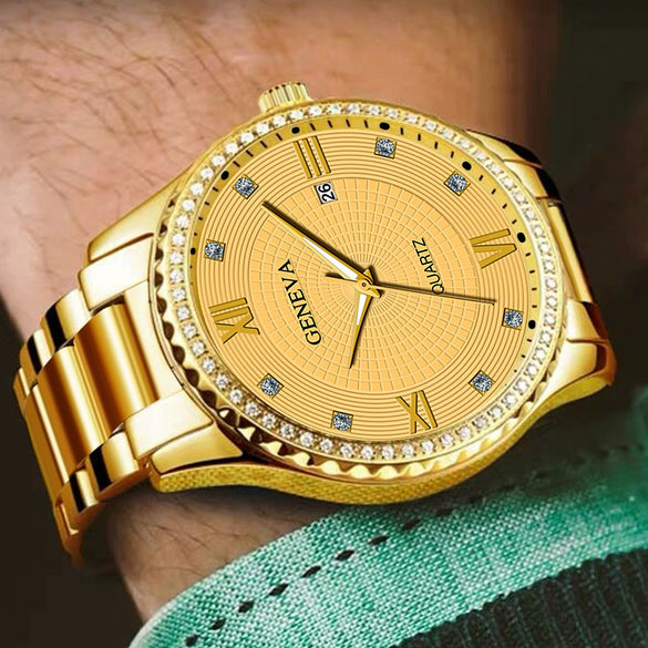 Men's Alloy Belt Quartz Watch With Round Dial And Business Style