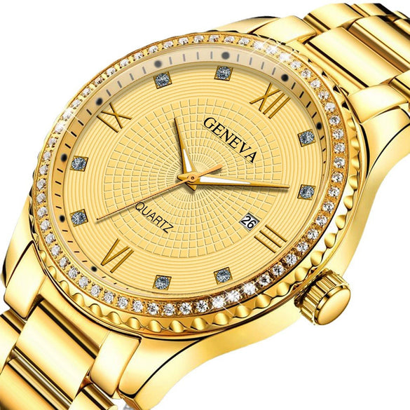 Men's Alloy Belt Quartz Watch With Round Dial And Business Style