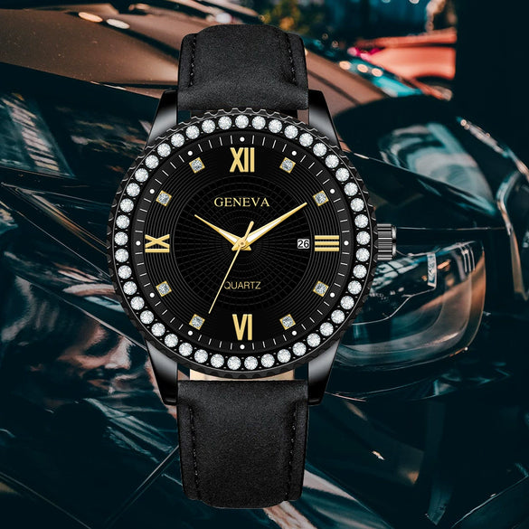 Men's Alloy Belt Quartz Watch With Round Dial And Business Style