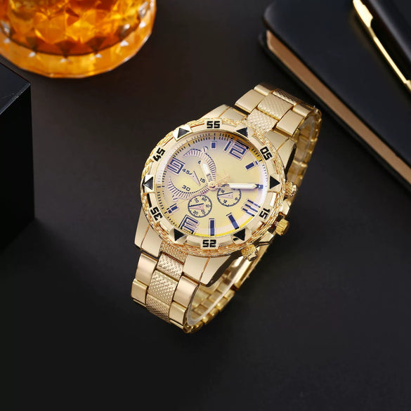 Men's Alloy Belt Quartz Watch With Round Dial Business Style