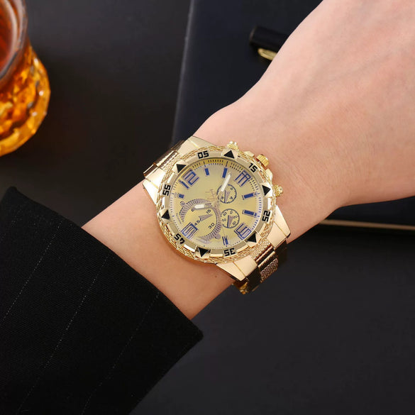 Men's Alloy Belt Quartz Watch With Round Dial Business Style