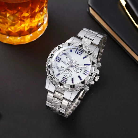 Men's Alloy Belt Quartz Watch With Round Dial Business Style