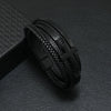 Men's Alloy Bracelet With Black Cross Geometric Pattern Handmade Woven Leather Magnetic Buckle