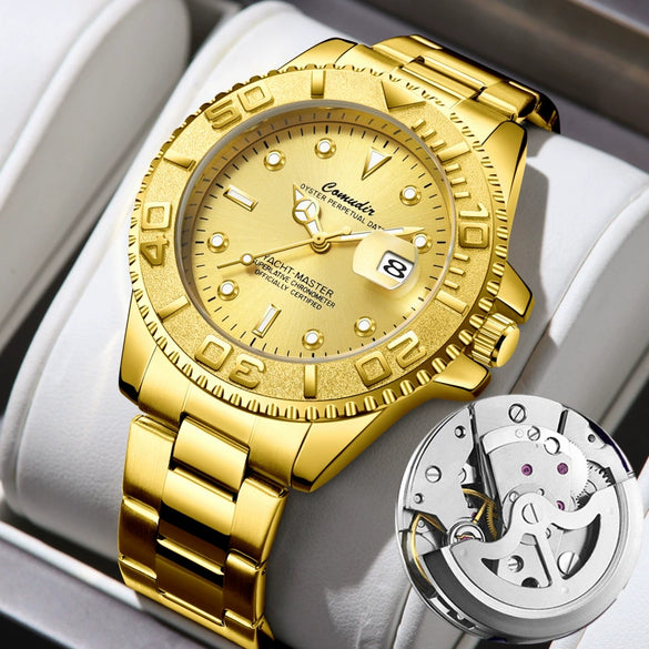 Men's Alloy Business Style Round Dial Fullautomatic Fake Mechanical Hollow Waterproof Luminous Calendar Watch