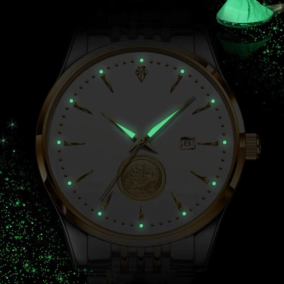 Men's Alloy Business Style Round Dial Smooth Fullautomatic Hollow Movement Luminous Calendar Tide Waterproof Watch