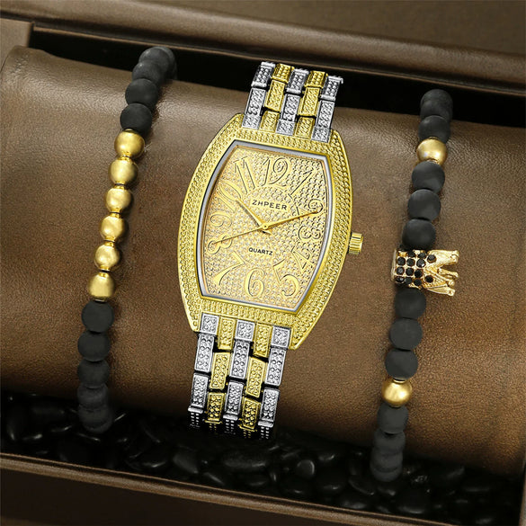 Men's Alloy Case And Strap Business Casual Quartz Watch With Stainless Steel Buckle