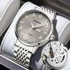 Men's Alloy Case And Strap Fully Automatic Mechanical And Quartz Watch Round Dial Mineral Reinforced Glass Mirror Waterproof Luminous Dual Calendar Business Style