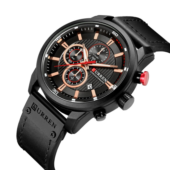 Men's Alloy Case Genuine Leather Strap Round Dial Movement Watch